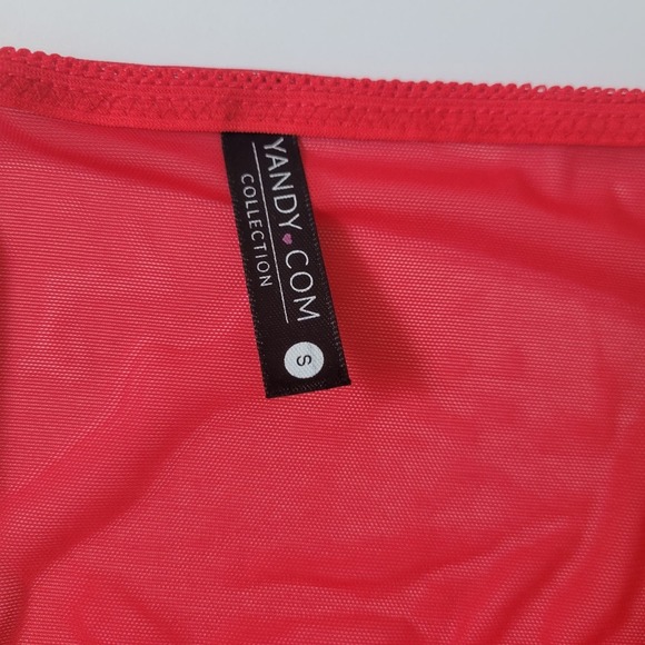 Yandy Red Applique Mesh Panty With Strappy Sides and Cheeky Cut Back Size S - Picture 6 of 8